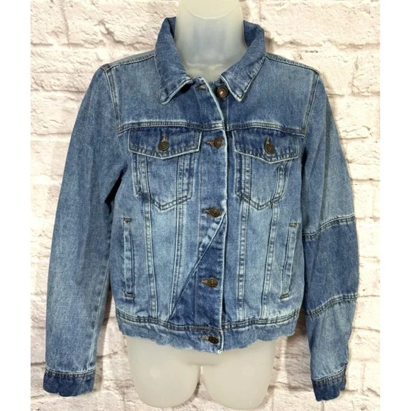 Free People Denim Jean Jacket Womens Small Contrasting Blue Panel Trucker Coat - Picture 2 of 10